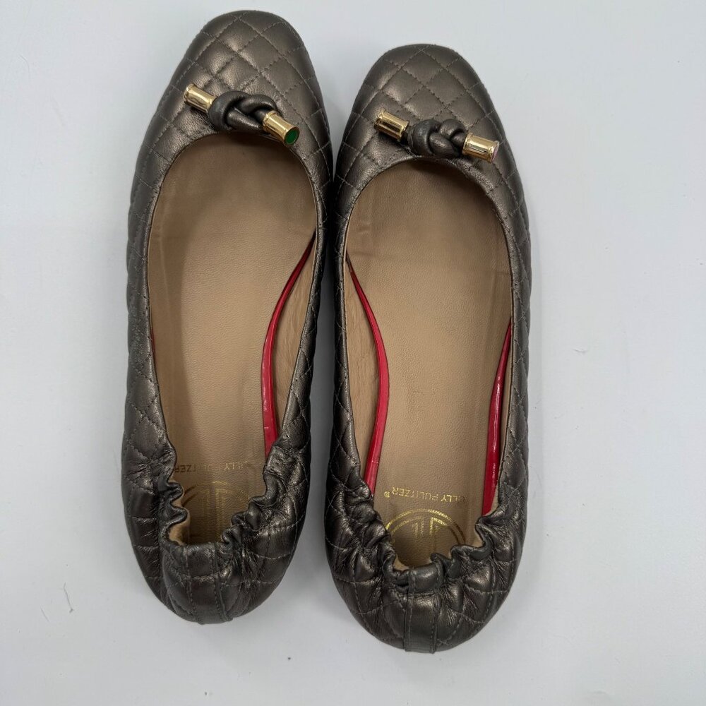Lilly Pulitzer Quilted Bronze Ballet Flats Bow Accent & Elastic Backing Size 7 - Picture 8 of 8